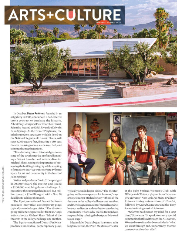 Article in ARTS + CULTURE about Dezart Performs’ season and our new theater